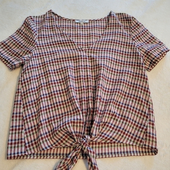 Madewell Plaid Shirt Small Women's Cotton Crop Top Front Tie Knot - Picture 15 of 15